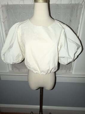 Amanda Uprichard Duval Crop Top Ivory Puff Sleeve Size M